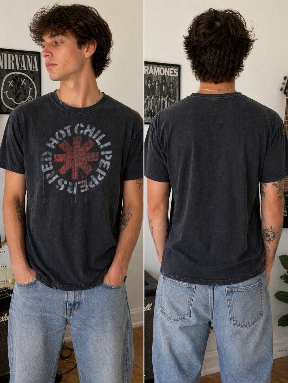 Red Hot Chili Peppers T Shirt Black Graphic Band Tee Distressed Grunge